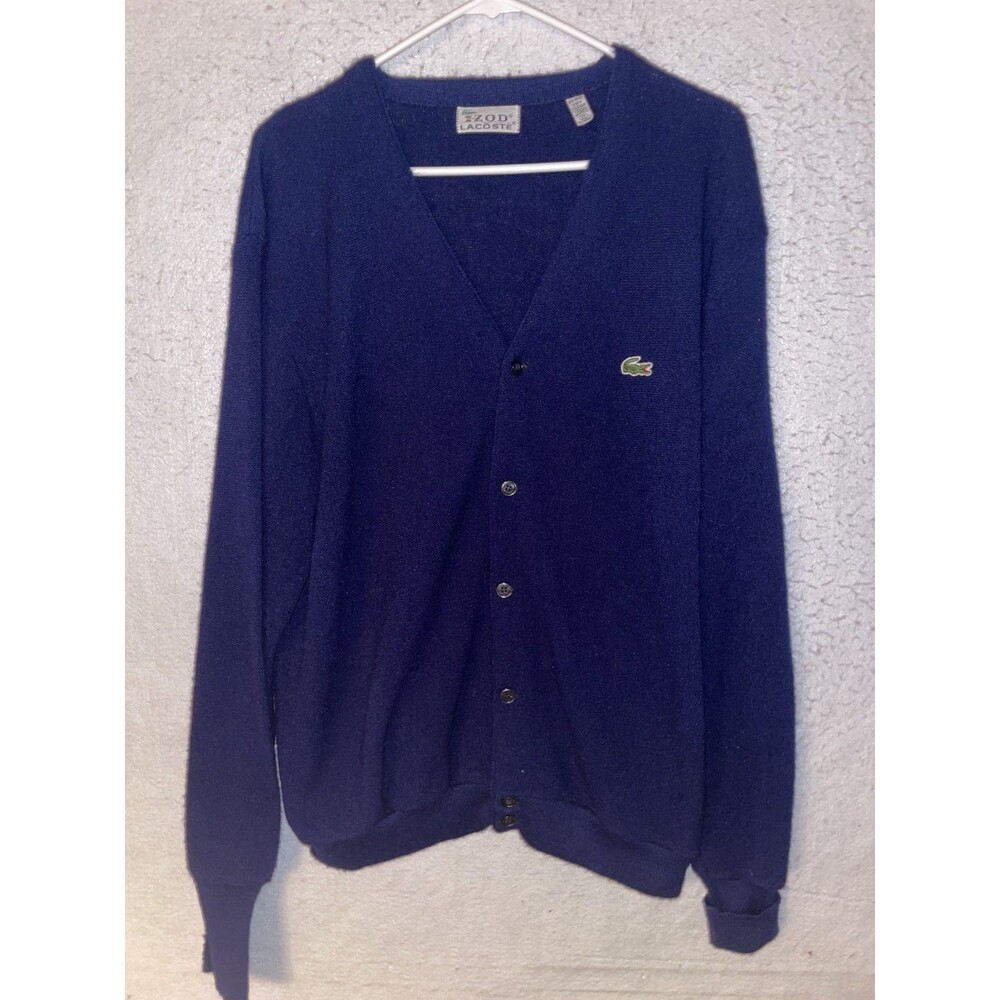 Vintage Izod Lacoste Sweater Men's XL Navy Blue knit Cardigan Preppy 80s